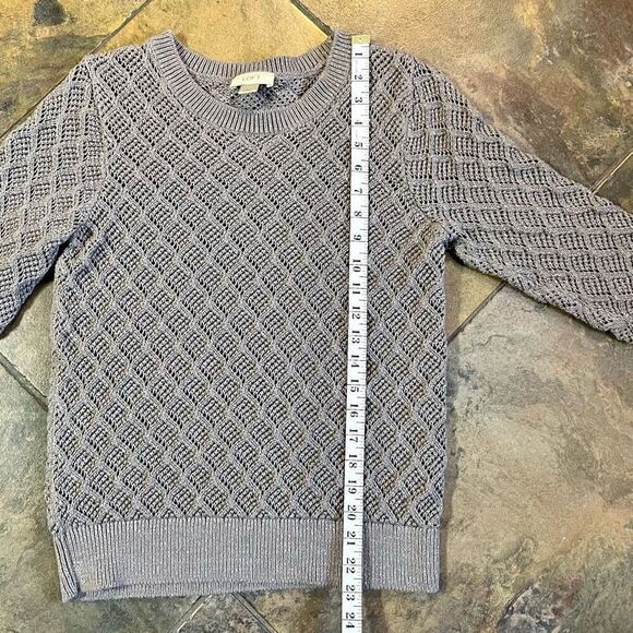 Loft Women’s Gray Metallic Open Knit Crew Neck Pullover Sweater Large - Picture 6 of 9